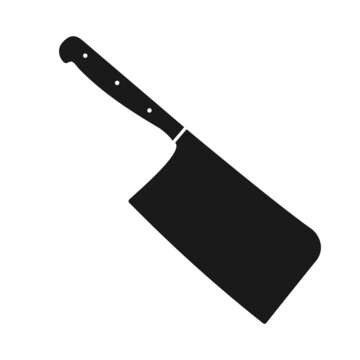 Black butcher knife. Kitchen cleaver knife for meat. Icon design. Isolated vector illustration 