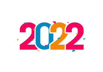 Feliz año nuevo 2022. Texto de colores. Portada de 2022. Ilustración vectorial, estilo fiesta