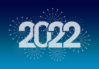 Feliz año nuevo 2022. Texto blanco. Portada de 2022. Ilustración vectorial, fondo azul