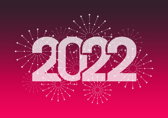 Feliz año nuevo 2022. Texto blanco. Portada de 2022. Ilustración vectorial, fondo rosado