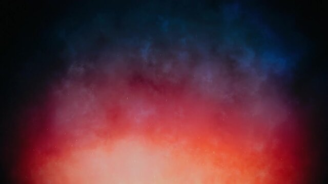 Looping abstract fire and particles on dark blue backdrop. Animated background.