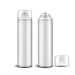 shaving foam bottle vector. spray cosmetic white cream. mockup tube white aerosol blank. package product 3d realistic illustration