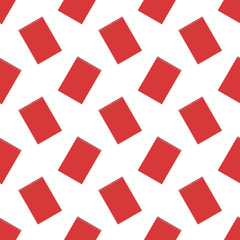 Red blank spiral notebook seamless pattern background. Office stationery mock up isolated on white.