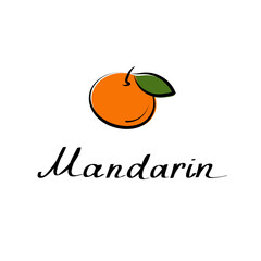 Mandarin vector cartoon flat illustration. Citrus tangerine, clementine sign. Fruit and vegetable logo