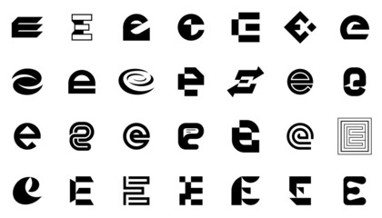 Abstract logos collection with letter E. Geometric abstract logos. Icon design 