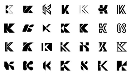Abstract logos collection with letter K. Geometric abstract logos. Icon design 
