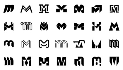 Abstract logos collection with letter M. Geometric abstract logos. Icon design 