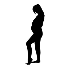 Black shape of a standing pregnant woman. Vector illustration.