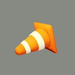 3d illustration of yellow or orange road cone, white stripe