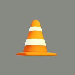 3d illustration of yellow or orange road cone, white stripe