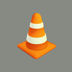 3d illustration of yellow or orange road cone, white stripe