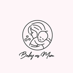 classic monoline logo woman and baby, vintage logo for brand Logo template for baby salon business - shop, market, restaurant or graphic design. Vector Illustration