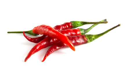 Red peppers isolated on white background. Chili hot dried