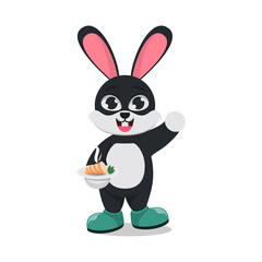 Cute bunny holding plate of carrot food