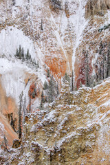Fototapeta na wymiar Snow mixed with colors of Grand Canyon of Yellowstone, Yellowstone National Park, Montana.