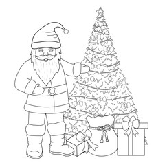 Santa coloring page. Winter holiday coloring card.