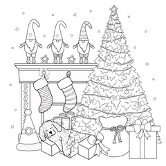 Christmas coloring page. Winter holiday coloring card.
