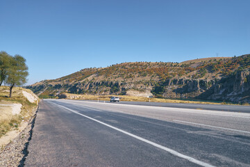 Open road! Landscape with empty road and mountains.