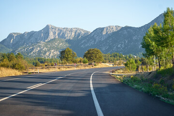 Open road! Landscape with empty road and mountains.