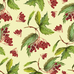 Leaves berries autumn wild grapes rowan acorns watercolor illustration hand drawn patern seamless print textile 
