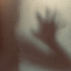 Creepy ghost hand shadow on the closed room wall.