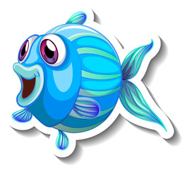 Sea Animal Cartoon Sticker with Cute Fish