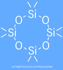 Octamethylcyclotetrasiloxane (D4 silicone) molecule. Skeletal formula.