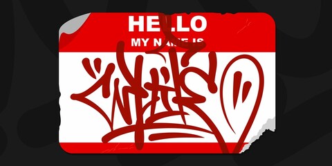 Flat Graffiti Style Sticker Hello My Name Is With Some Street Art Lettering Vector Illustration Art © Anton Kustsinski