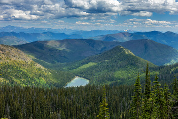 Obraz premium Looking down to Moose Lake in the Flathead National Forest, Montana, USA