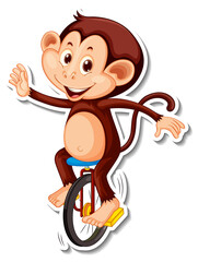 Monkey rides unicycle cartoon character sticker © GraphicsRF