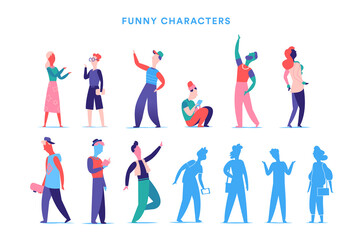 Collezione di personaggi maschili e femminili in varie pose