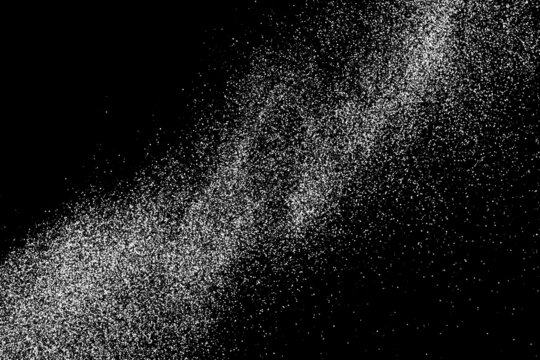 Abstract splashes of water on black background. Frozen motion of round particles. Rain, snow overlay texture. Vector Illustration, Eps 10.