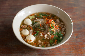 Noodles with pork with soup in Thai style.
