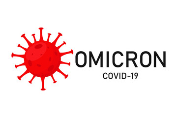 Inscription omicron, with the sign of the virus on a light background. Vector illustration
