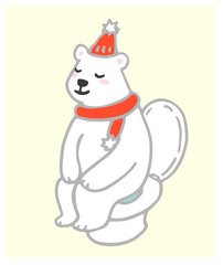 トイレに座るシロクマのイラスト　トイレトレーニング　イラスト素材