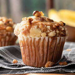 Banana nut muffin on a napkin