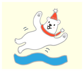 マットで遊ぶシロクマのイラスト　アイコン　帽子　マフラー