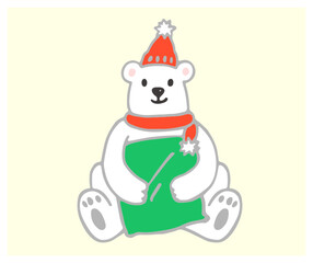 クッションを持つシロクマ　アイコン　ニット帽子　マフラー
