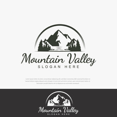 Simple forest mountain river nature vintage company logo, template, icon, symbol, illustration