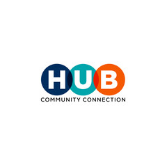 Logos related to colorful community connection HUB word sign, connection icon, template, icon