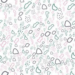 Hand drawn various round and elipse shapes and dots. Doodle objects. Abstract contemporary modern trendy seamless patterns. Pastel colors. Perfect for textile prints