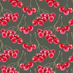 Bright seamless pattern with red rowan berries.