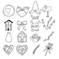 Valentines day doodle black and white cliparts