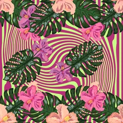 Deurstickers Floral exotic tropical seamless pattern tropic hawaiian wallpaper. Botanical print. Modern floral background. © MichiruKayo
