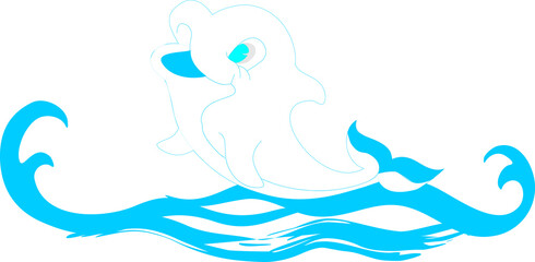 Dolphin on wave. Abstract emblem of dolphin and sea wave.