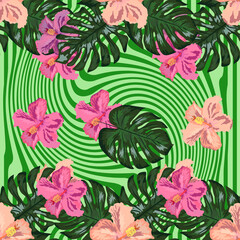 Floral exotic tropical seamless pattern tropic hawaiian wallpaper. Botanical print. Modern floral background.