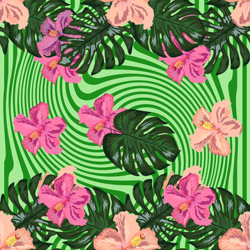 Floral exotic tropical seamless pattern tropic hawaiian wallpaper. Botanical print. Modern floral background. © MichiruKayo