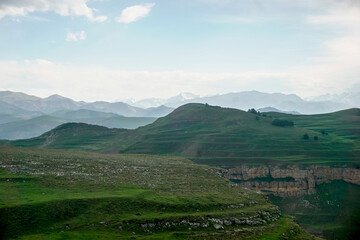 Picturesque green valley and mountains in Dagestan