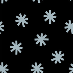 Snowflakes abstract vector seamless pattern. Hand-drawn geometrical repeated background for holidays. Christmas or new year snow flakes print on black background.