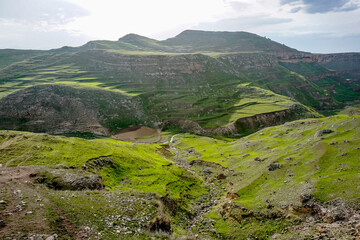 Picturesque green valley and mountains in Dagestan